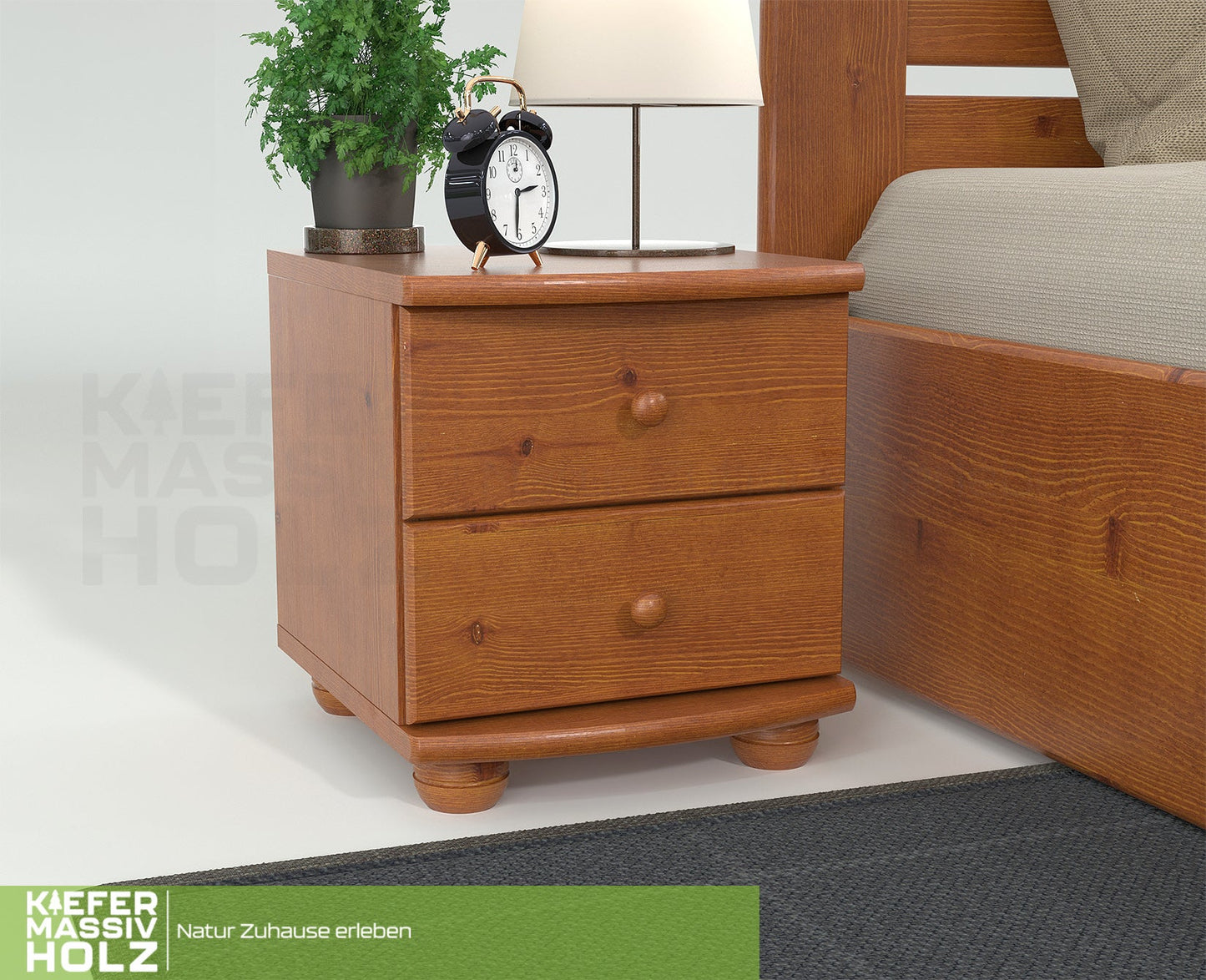 Claudia Kiefer Massivholz Nachttisch Nachtschrank | 2-Schubladen | 100% Bio Kiefer