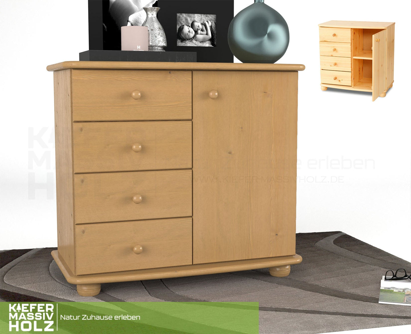 Claudia Kommode Sideboard | Anrichte | 4-Schubladen 1-Türig | 100% Bio Massivholz