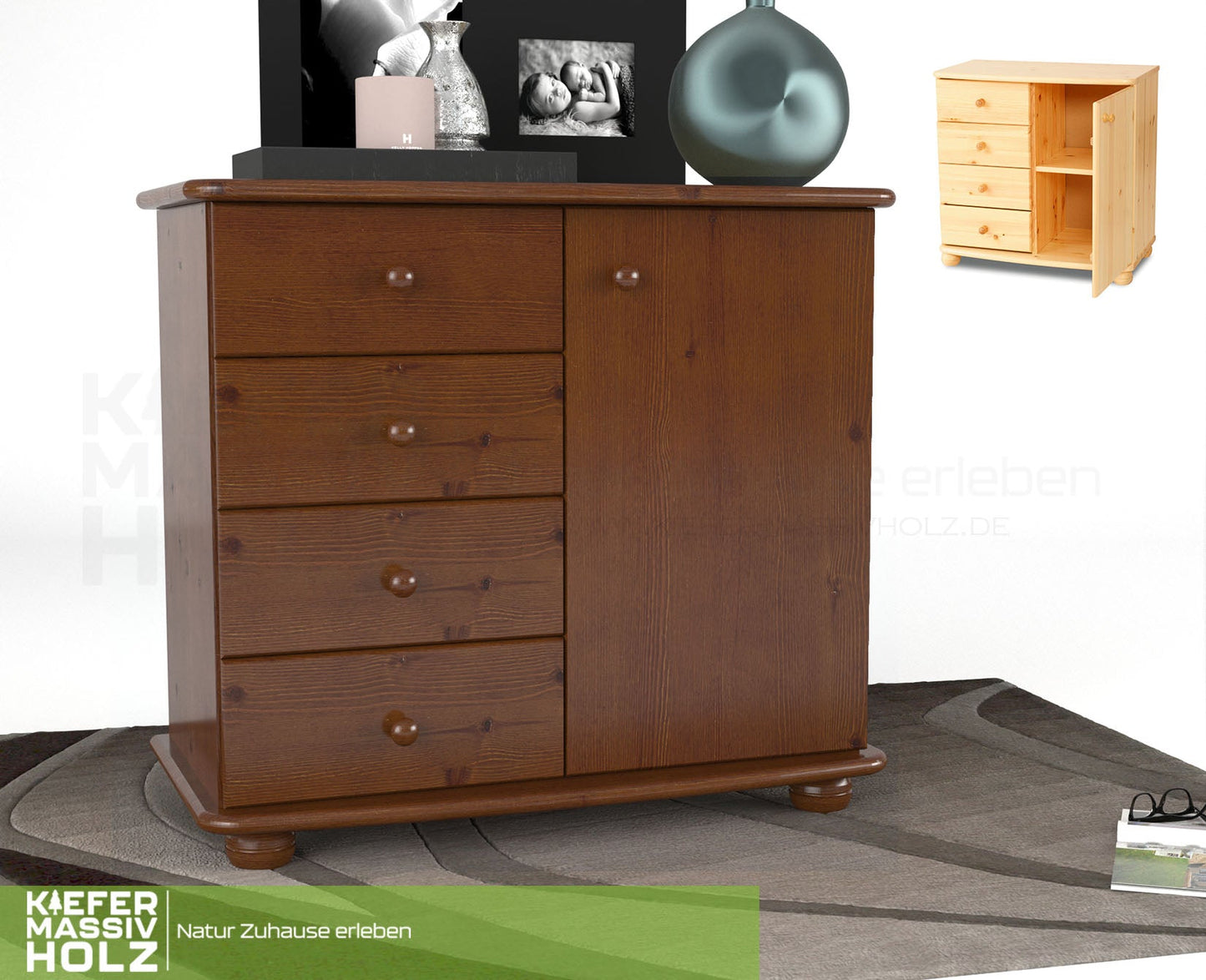 Claudia Kommode Sideboard | Anrichte | 4-Schubladen 1-Türig | 100% Bio Massivholz