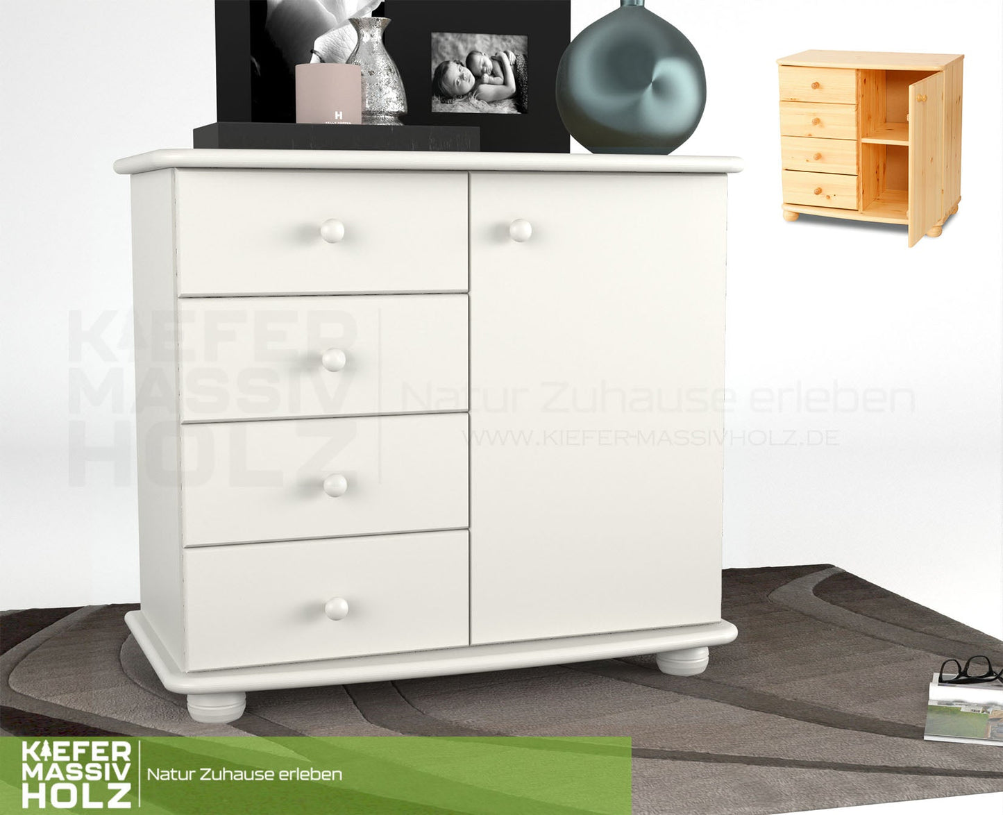 Claudia Kommode Sideboard | Anrichte | 4-Schubladen 1-Türig | 100% Bio Massivholz