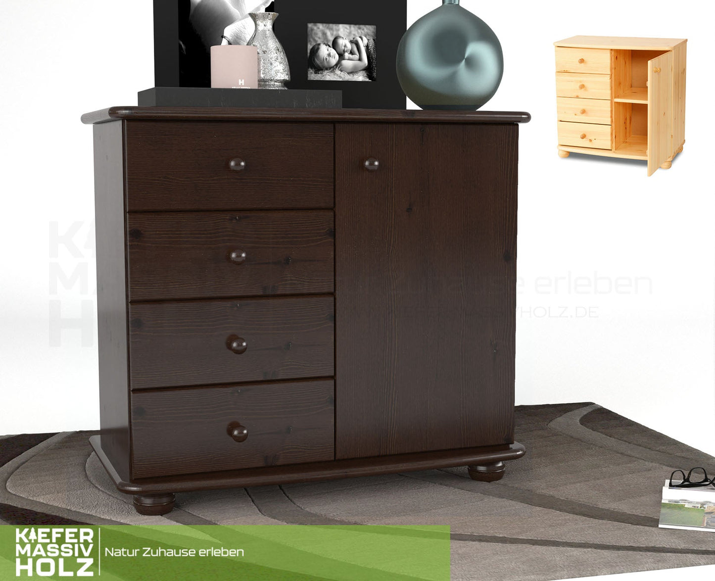 Claudia Kommode Sideboard | Anrichte | 4-Schubladen 1-Türig | 100% Bio Massivholz
