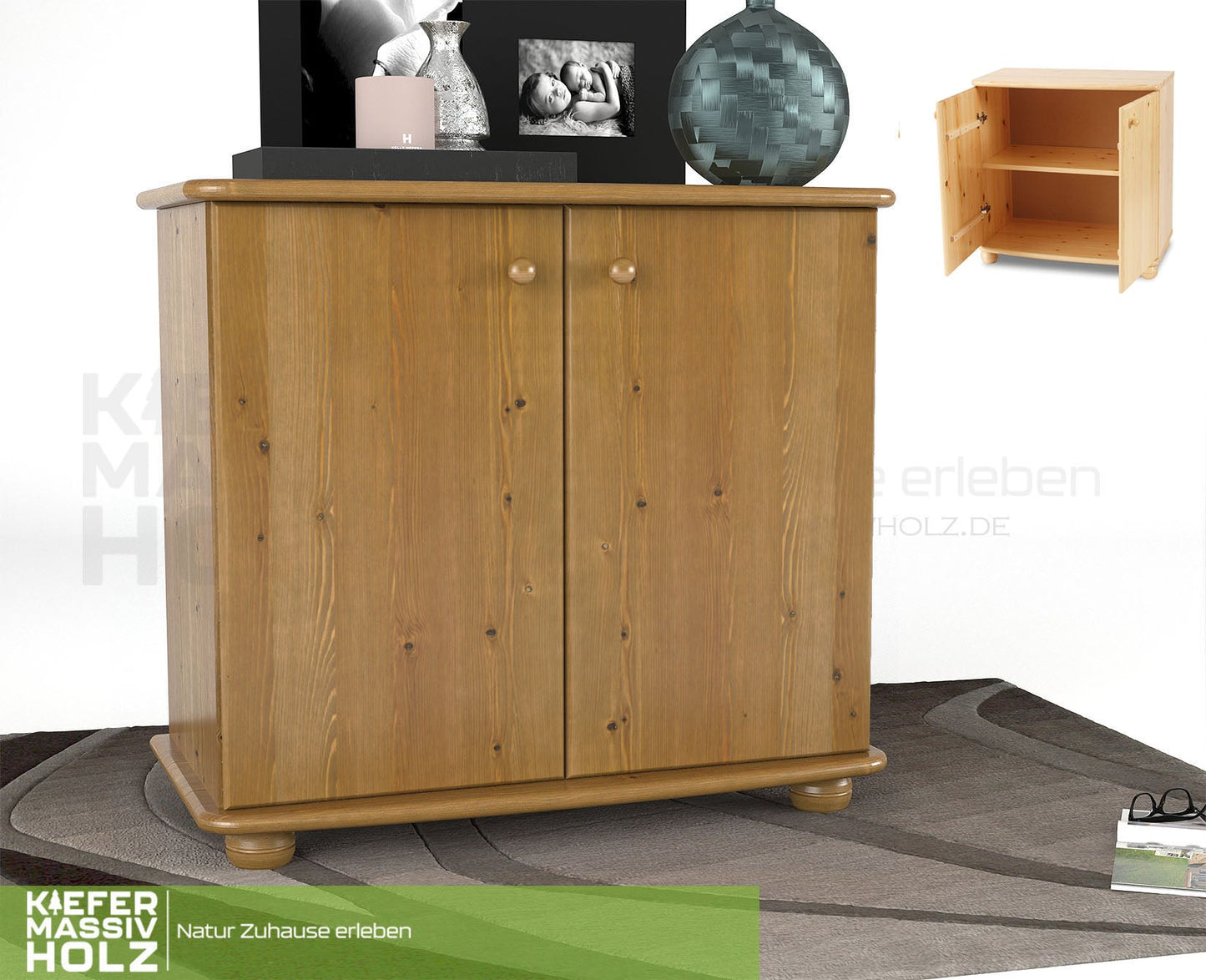 Claudia Kommode Sideboard | Anrichte | 2-Türig | 100% Bio Kiefer Massivholz