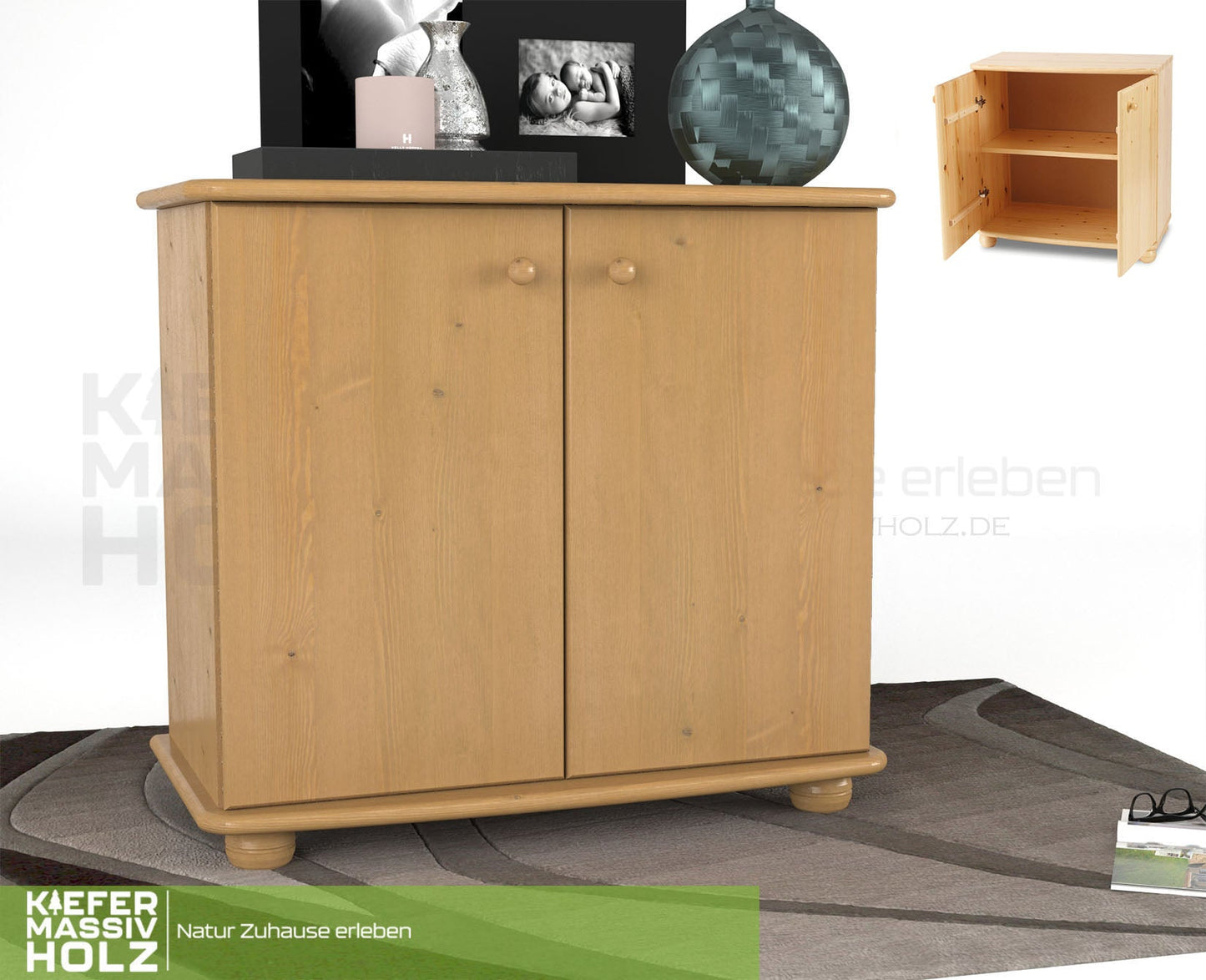 Claudia Kommode Sideboard | Anrichte | 2-Türig | 100% Bio Kiefer Massivholz