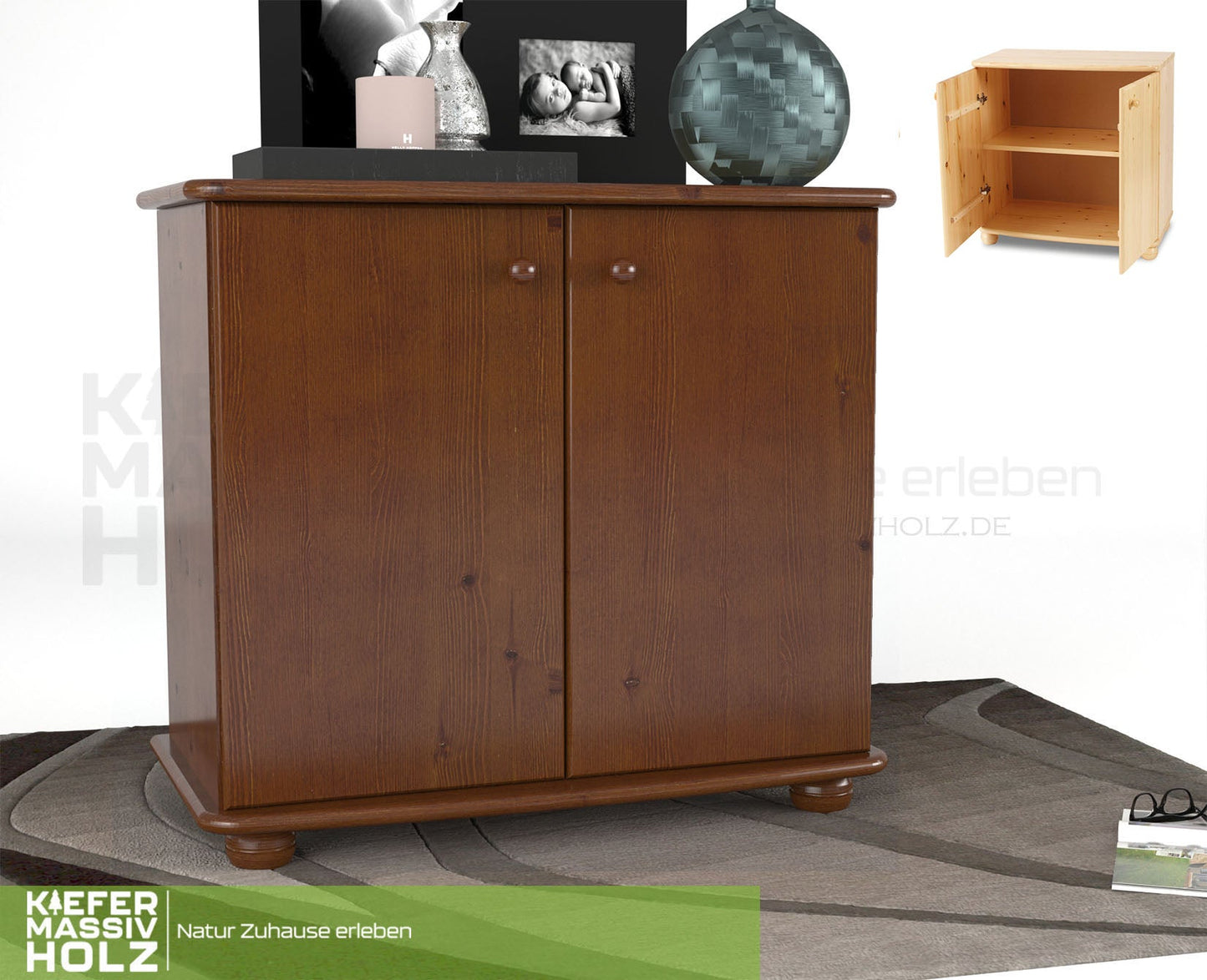 Claudia Kommode Sideboard | Anrichte | 2-Türig | 100% Bio Kiefer Massivholz