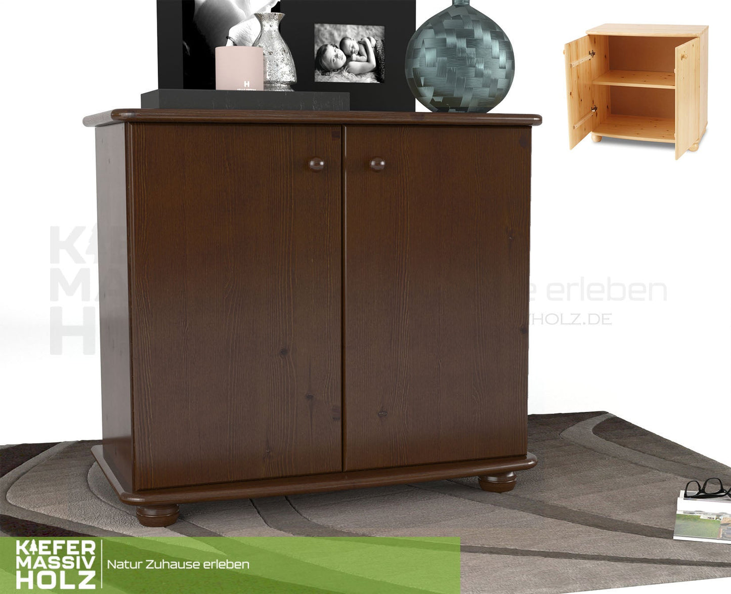 Claudia Kommode Sideboard | Anrichte | 2-Türig | 100% Bio Kiefer Massivholz