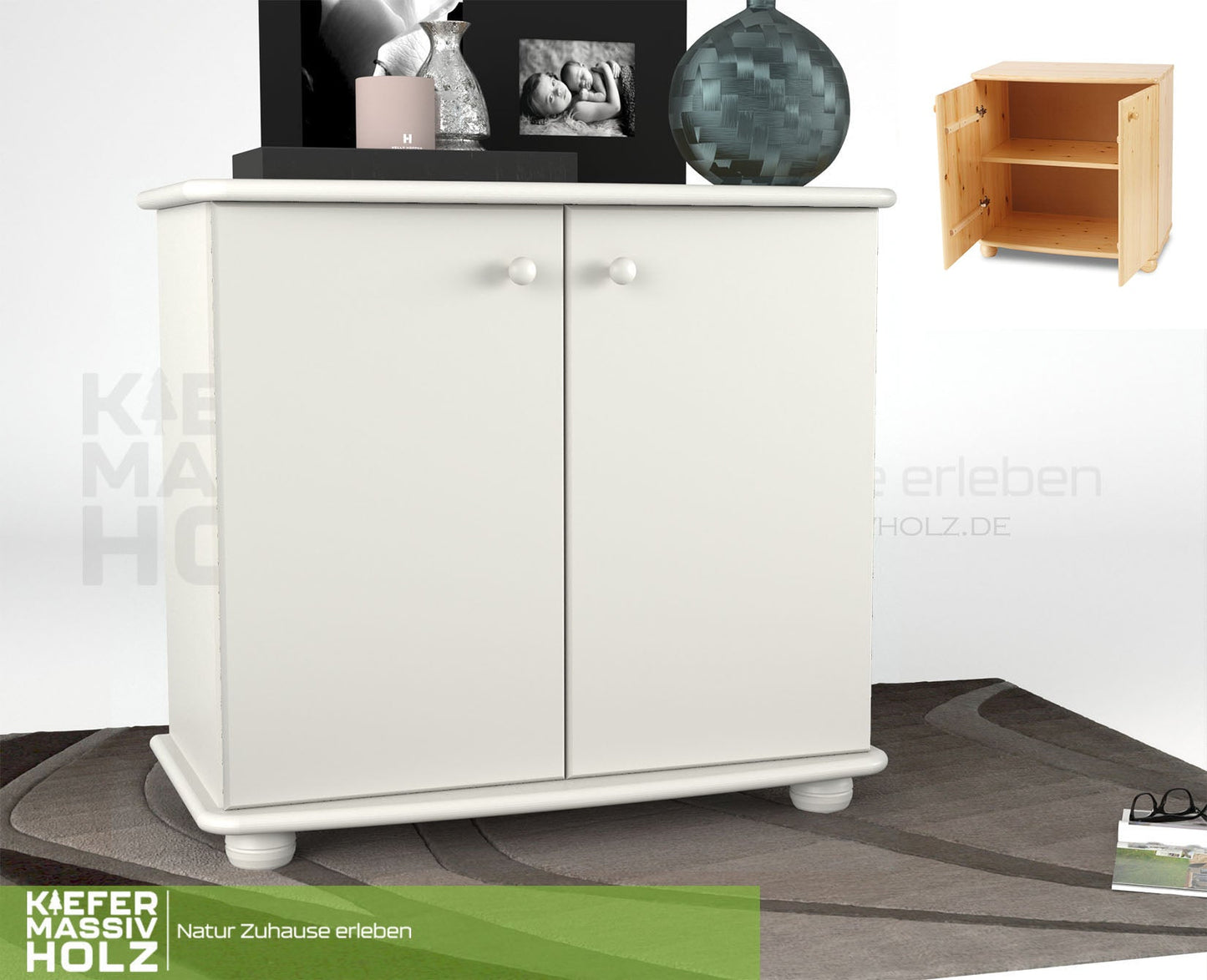 Claudia Kommode Sideboard | Anrichte | 2-Türig | 100% Bio Kiefer Massivholz