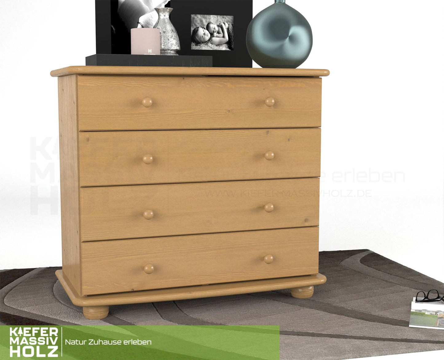 Claudia Kommode Sideboard | Anrichte | 4-XL Schubladen | 100% Bio Massivholz