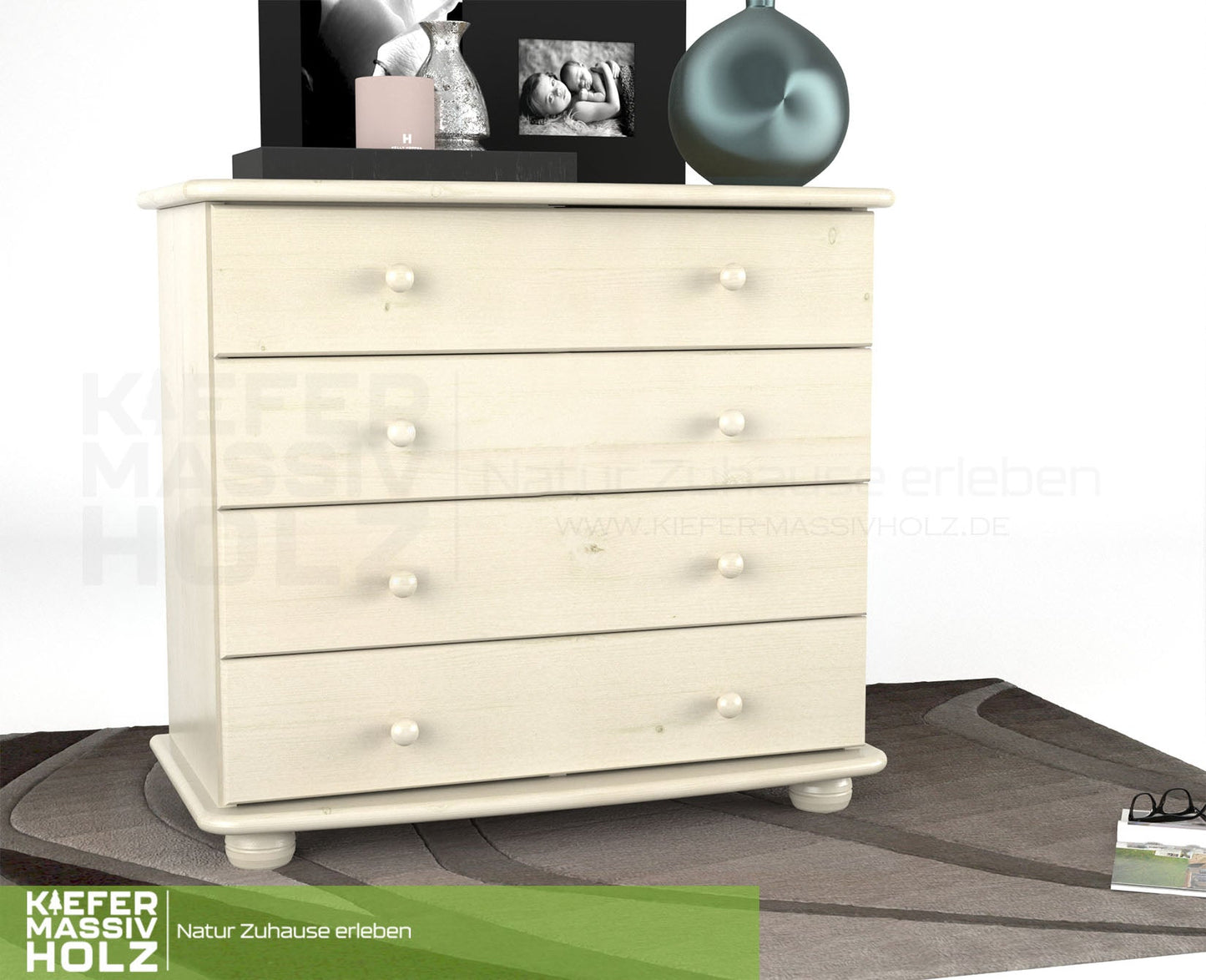Claudia Kommode Sideboard | Anrichte | 4-XL Schubladen | 100% Bio Massivholz