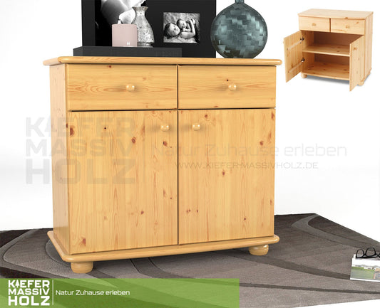 Claudia Kommode Sideboard | Anrichte | 2-Türig | 2-Schubladen | 100% Bio Kiefer Massivholz