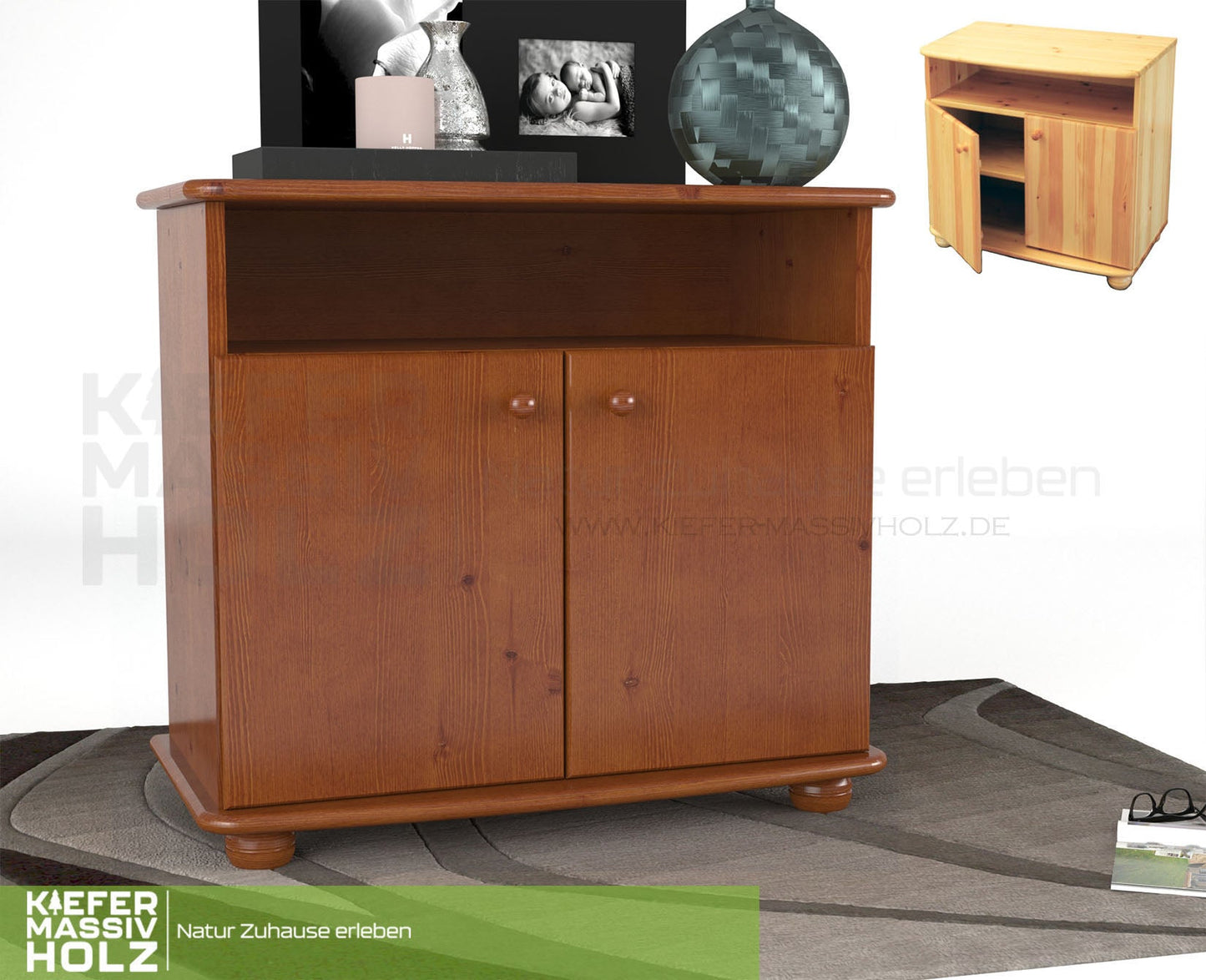 Claudia Kommode Sideboard | Anrichte | 2-Türig | 1. Regal | 100% Bio Massivholz
