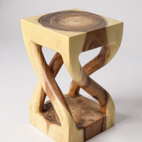 Holz Beistelltisch - Holzhocker Couchtisch - Handgefertigt - Gedreht aus hellen massivem Suarholz - 50x28x28 cm