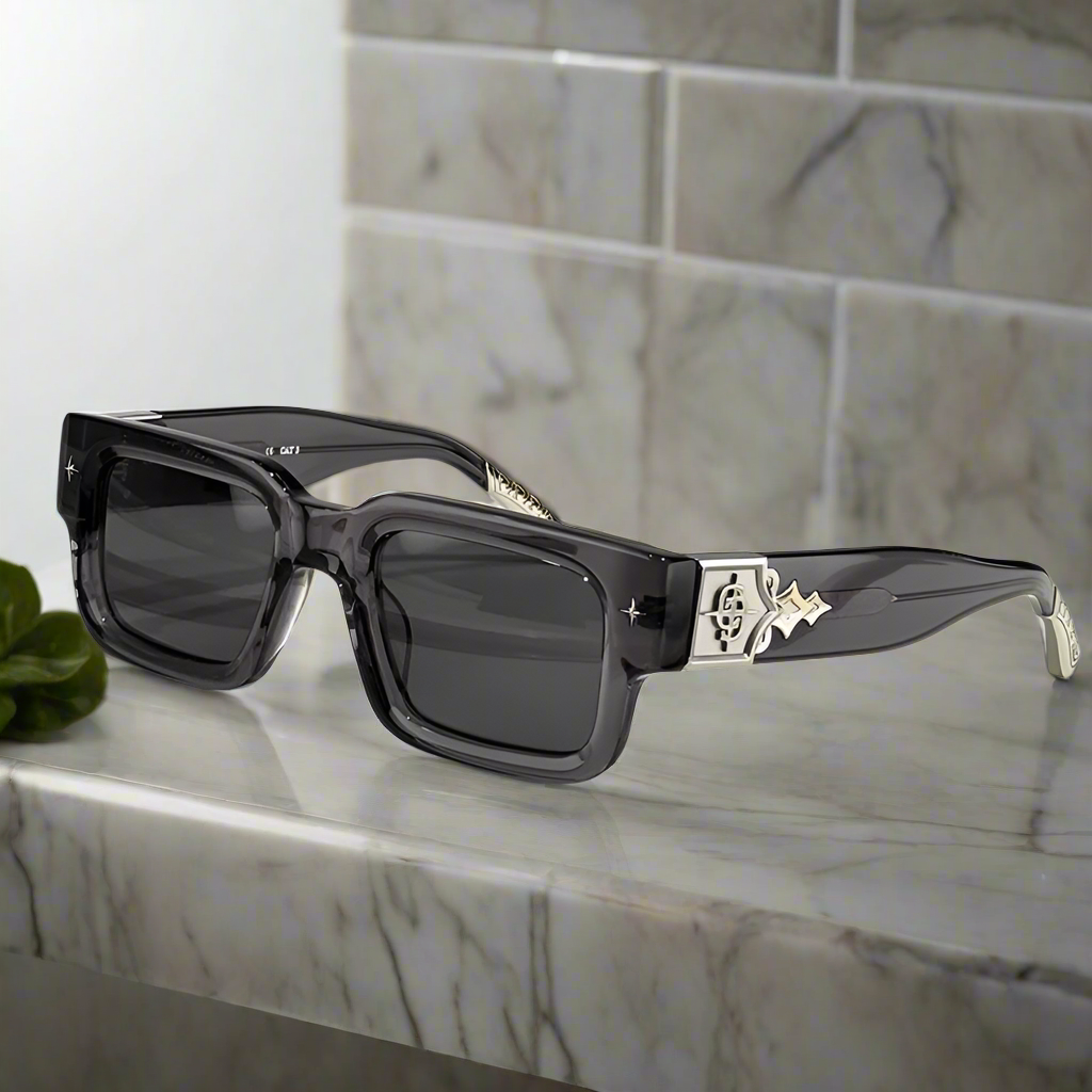 Getaway jet black thick acetatе high‑street shades luxury eyewear