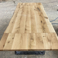 Esstisch mit Ansteckplatten, 160 (240) x90cm, Eiche massiv Baumkante und Spidergestell