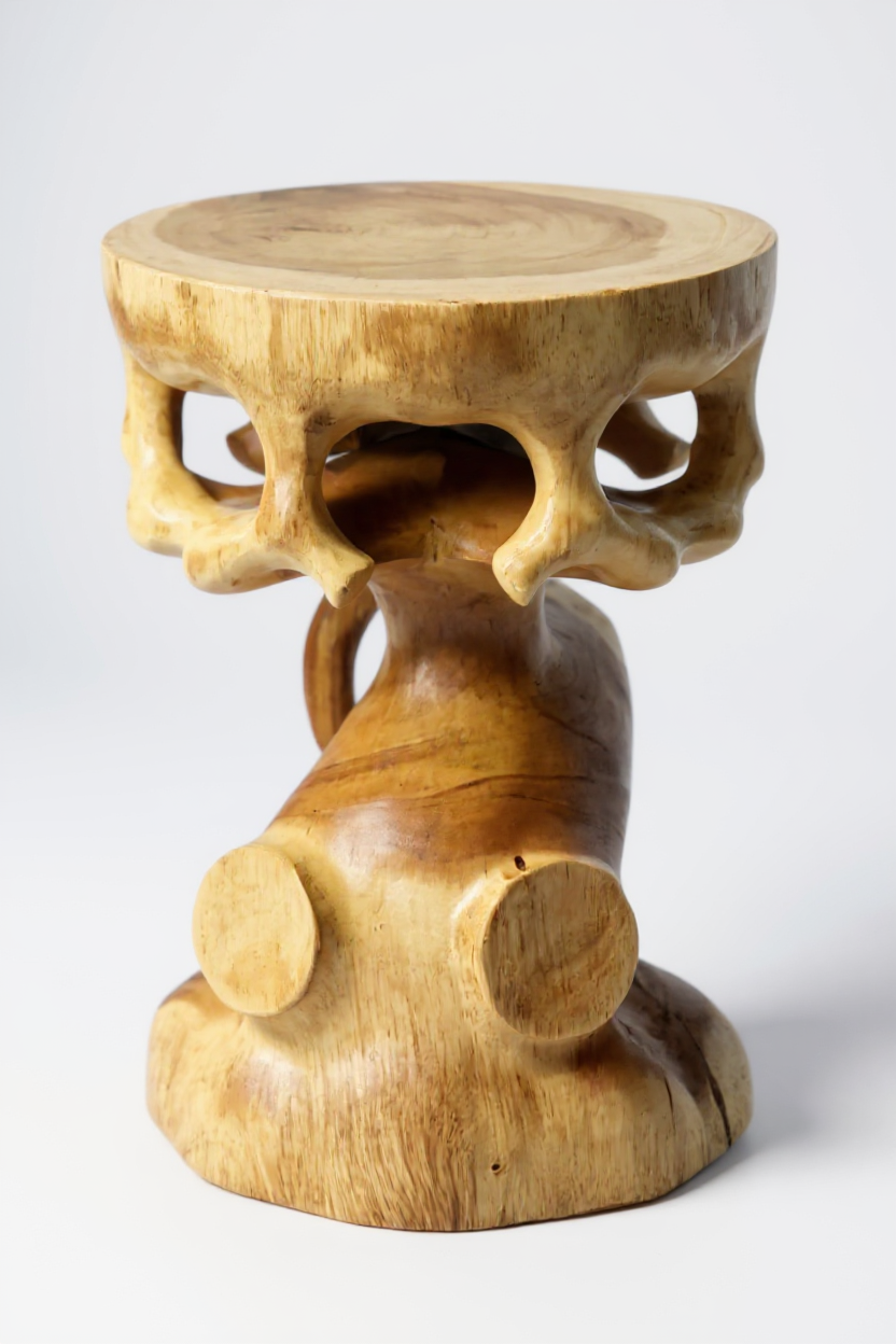 Holz Beistelltisch - Holzhocker Blumenhocker Hocker - Handgefertigt - Rund in Bonsai Style Saman-Holz - 40x30x30 cm