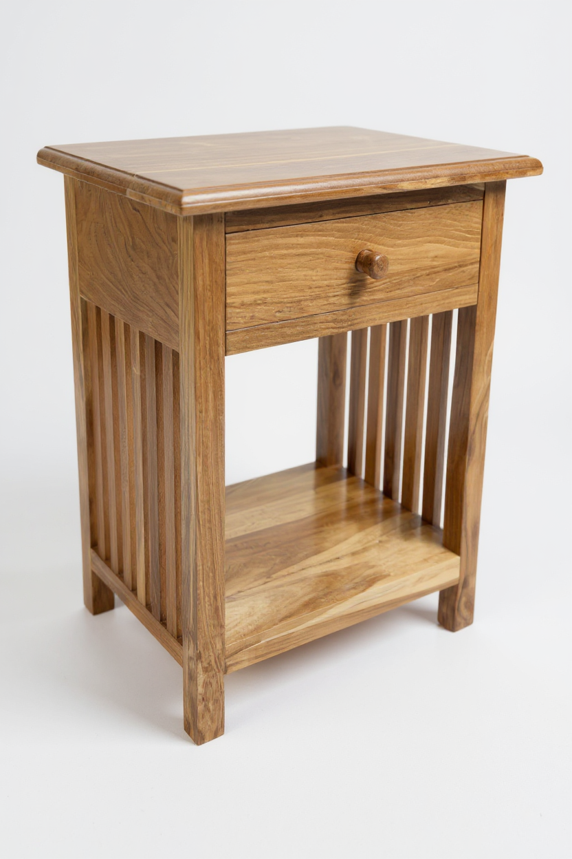 Holz Nachtkommode – Beistelltisch Nachttisch Nachtschrank – Vintage-Look aus massiven Teakholz - 50x40x30 cm