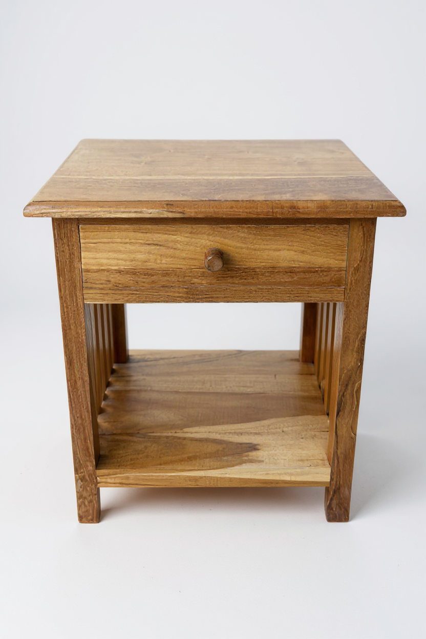 Holz Nachtkommode – Beistelltisch Nachttisch Nachtschrank – Vintage-Look aus massiven Teakholz - 50x40x30 cm