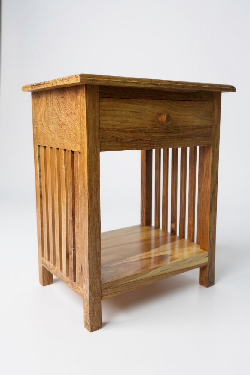 Holz Nachtkommode – Beistelltisch Nachttisch Nachtschrank – Vintage-Look aus massiven Teakholz - 50x40x30 cm