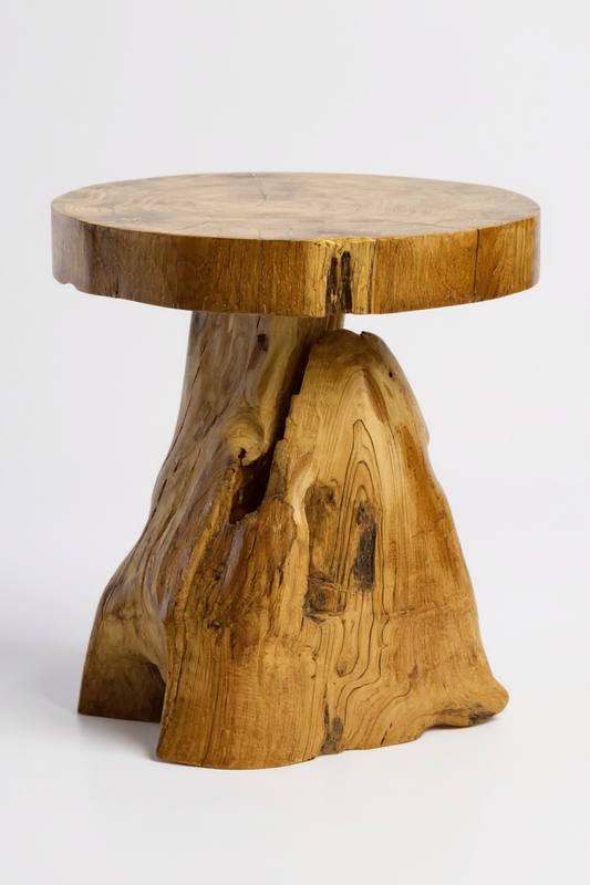 Holzhocker – Beistelltisch Blumenhocker Ablagetisch – Handgefertigt – Natürliche Form aus massivem Teakholz – 45x40x40 cm