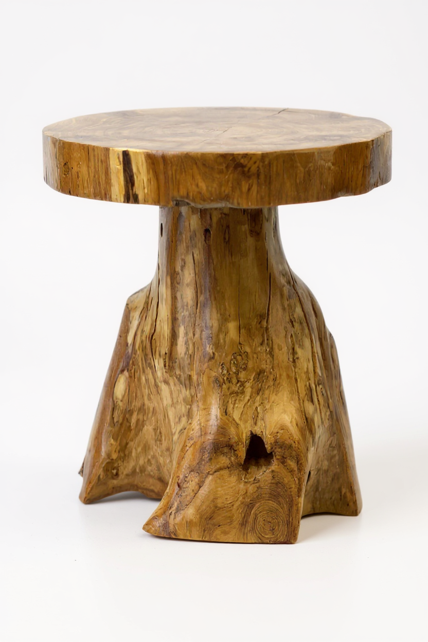 Holzhocker – Beistelltisch Blumenhocker Ablagetisch – Handgefertigt – Natürliche Form aus massivem Teakholz – 45x40x40 cm