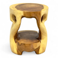 Holz Beistelltisch - Hocker, Nachttisch, Pflanzenhocker, Ablagetisch - Rundes Naturdesign mit organischer Form – Massiv aus Teakholz – 40x34x34 cm