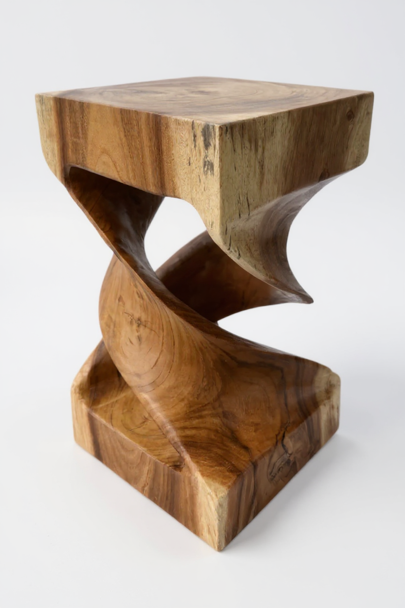 Holz Beistelltisch -  Holzhocker Couchtisch - Handgefertigt - Gedreht aus massivem Suarholz - 50x28x28 cm