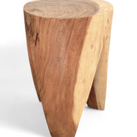 Holzhocker - Beistelltisch Blumenhocker Ablagetisch - Unikat Handgefertigt - Rund stehend aus massivem Suarholz - 45x30x30 cm
