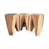 Holzhocker - Beistelltisch Blumenhocker Ablagetisch - Unikat Handgefertigt - Rund stehend aus massivem Suarholz - 45x30x30 cm