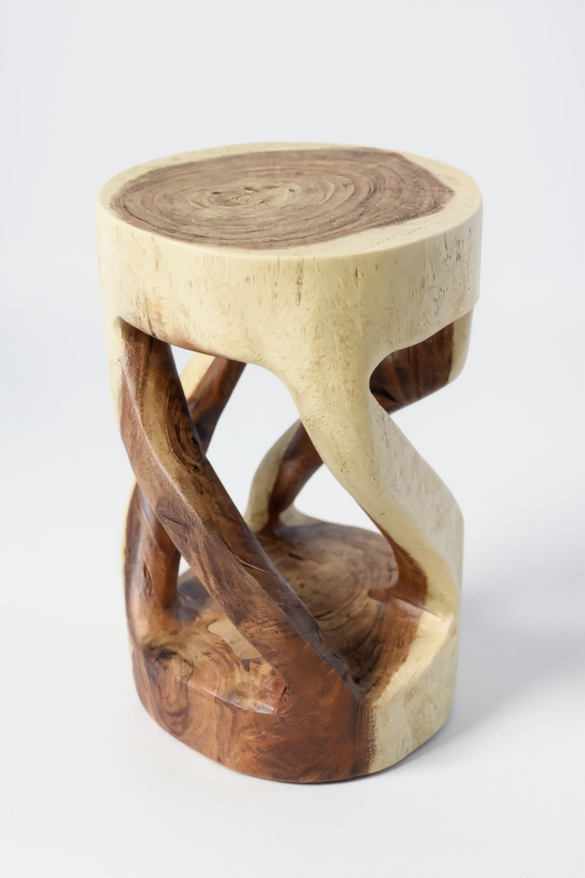 Holzhocker - Beistelltisch Blumenhocker Ablagetisch - Unikat Handgefertigt  - Rund Gedreht aus massivem Suarholz - 50x28x28 cm