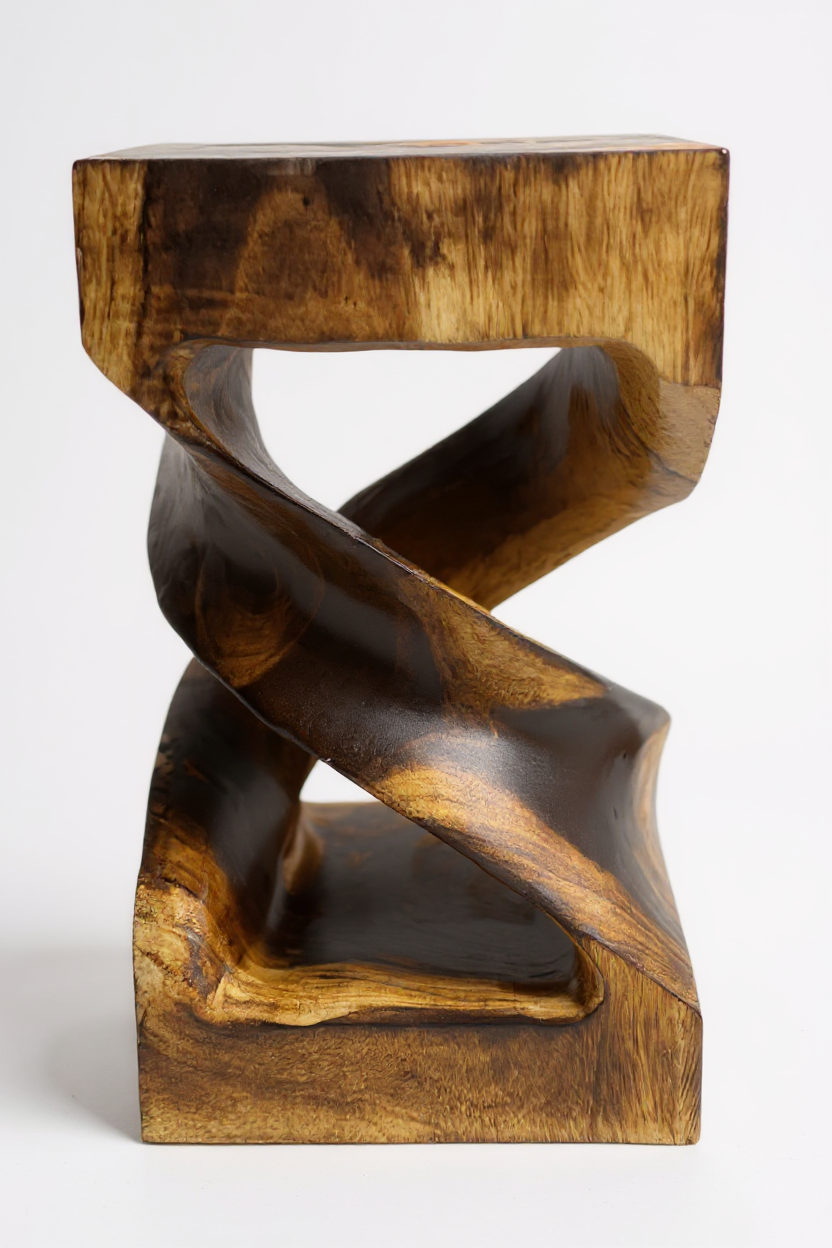 Holz Beistelltisch - Holzhocker Couchtisch - Flambierter Handgefertigt - Gedreht aus massivem Suarholz - 50x28x28 cm