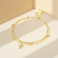 Fußkettchen aus 925er Sterling Silber, doppellagige Kette mit Kreuzanhänger