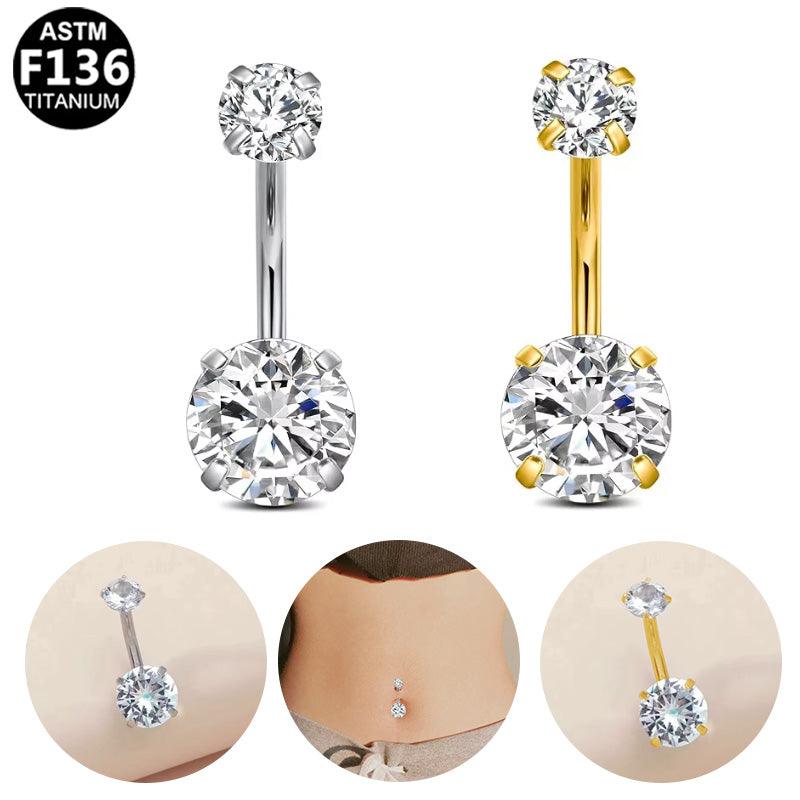 Bauchnabelpiercing aus TITAN mit Doppelkristall Zirkonia