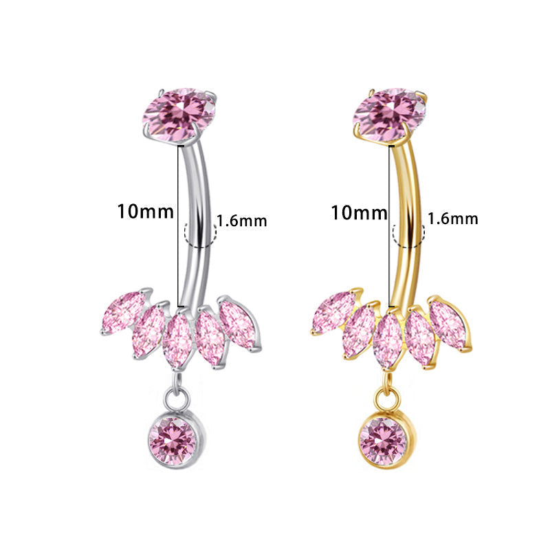 Bauchnabel Titan Bananabell 5 Marquise Kristalle in Pink