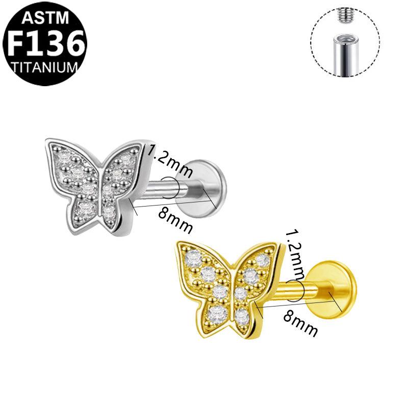 Labret aus Titan mit Schmetterling-Design