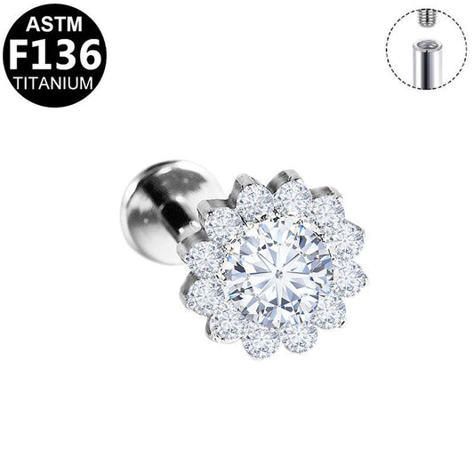 Labret aus Titan mit Zirkonia Blume