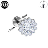 Labret aus Titan mit Zirkonia Blume