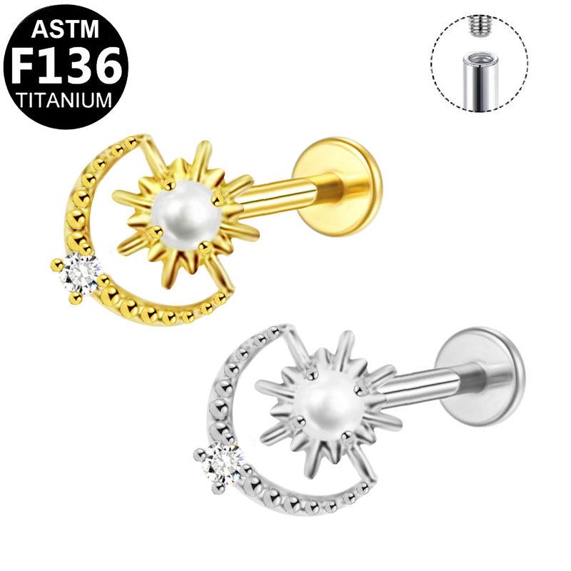 Labret aus Titan mit Sonne-Mond