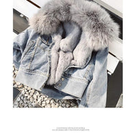 Real Fox fur thick warm denim parkas female winter coat