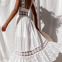 Boho style girl dress white cotton lace sleeveless long summer