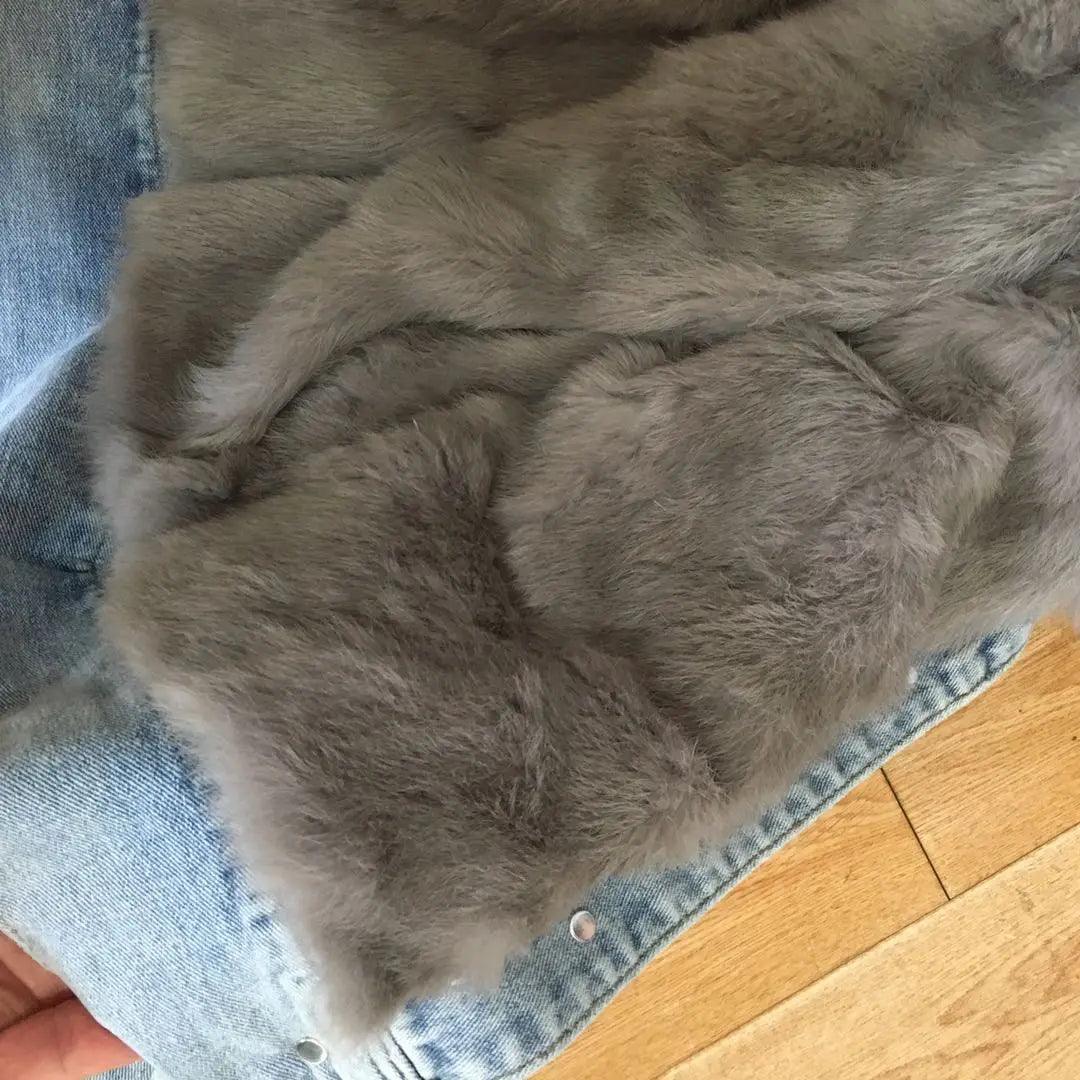 Real Fox fur thick warm denim parkas female winter coat