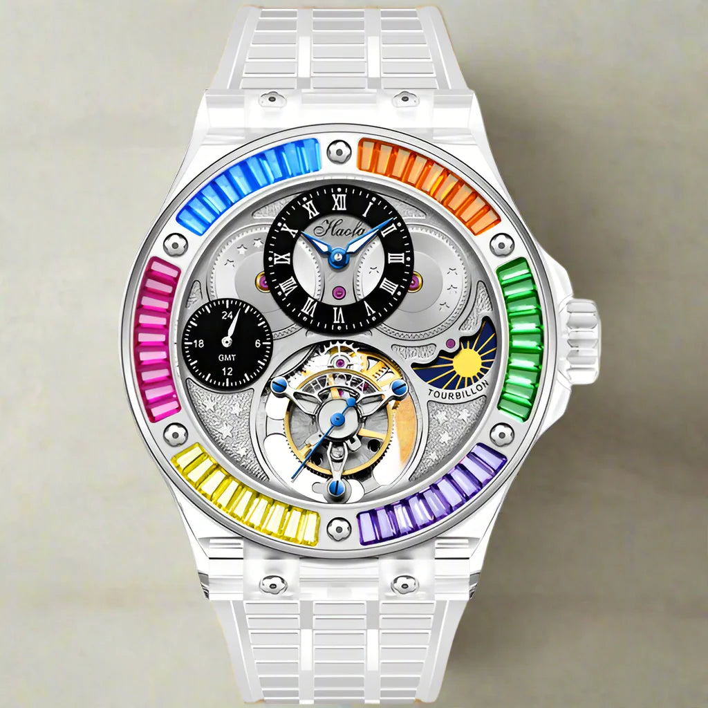 Haofa k9 watermelon crystal watch luxury skeleton tourbillon watch sapphire glass