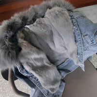 Real Fox fur thick warm denim parkas female winter coat