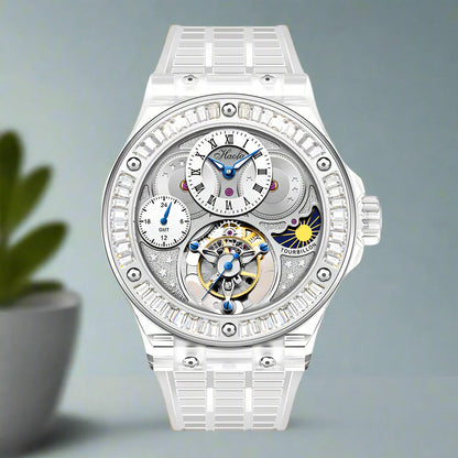 GMT Haofa tourbillon timepiece k9 crystal body sapphire lens day night feature watch