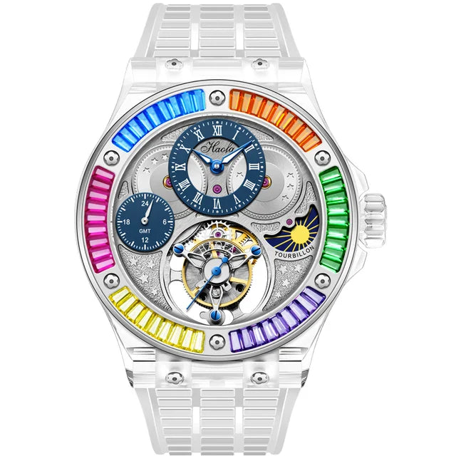 Haofa k9 watermelon crystal watch luxury skeleton tourbillon watch sapphire glass