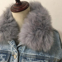 Real Fox fur thick warm denim parkas female winter coat