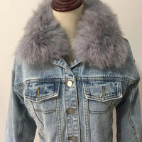 Real Fox fur thick warm denim parkas female winter coat