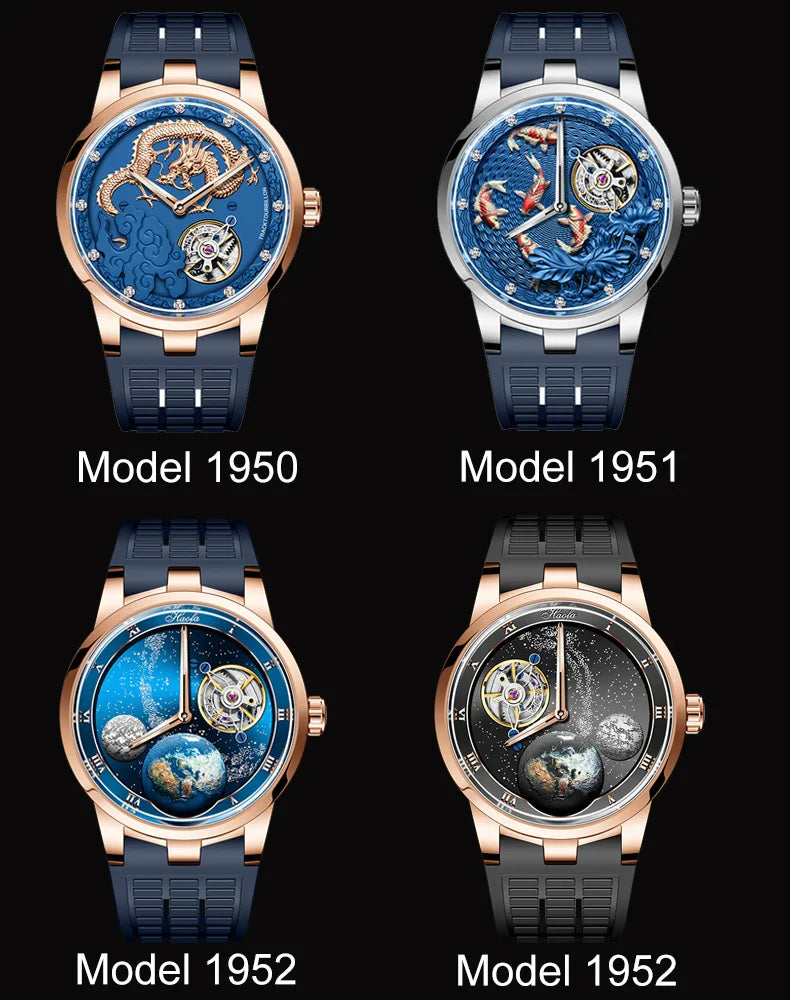 Haofa luxury men watch carrousel sapphire starry dial mechanical wristwatch