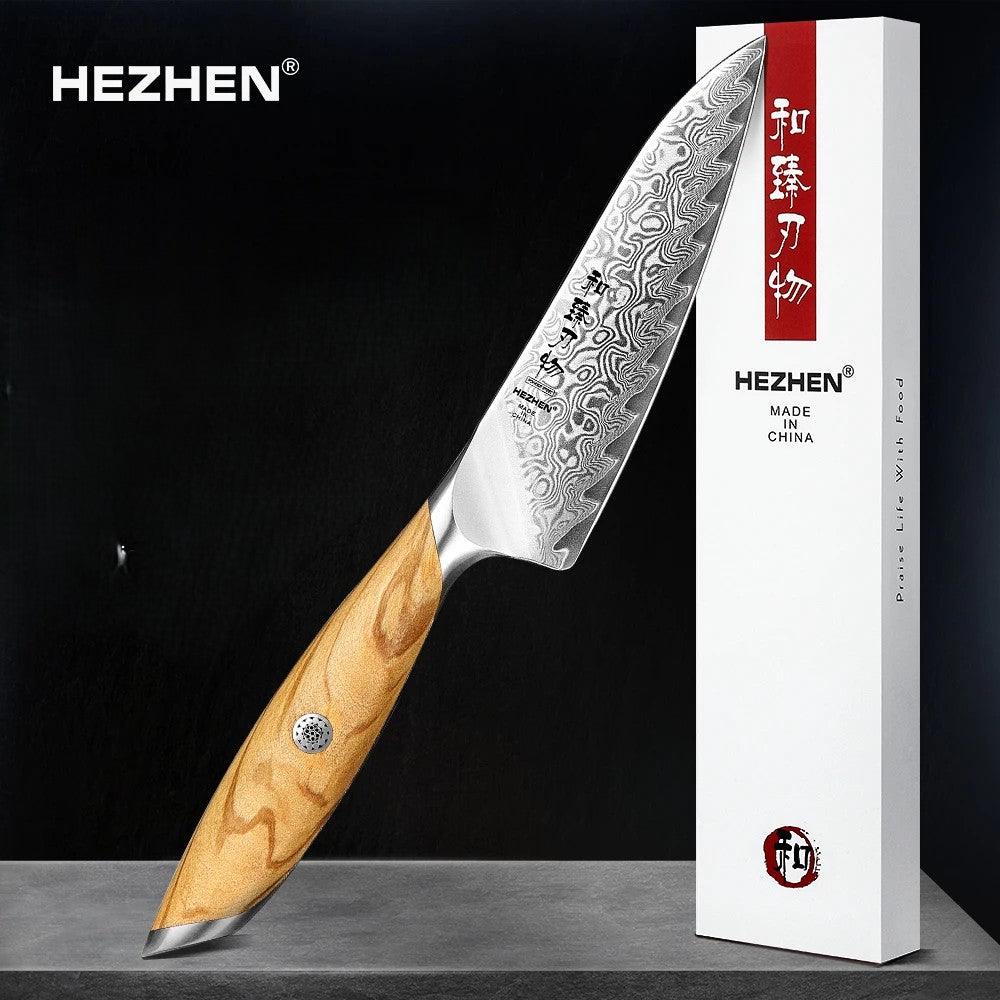 HEZHEN™ Japanisches 5” Damastmesser – 73 Lagen, Olivenholzgriff, Premium Utility Knife