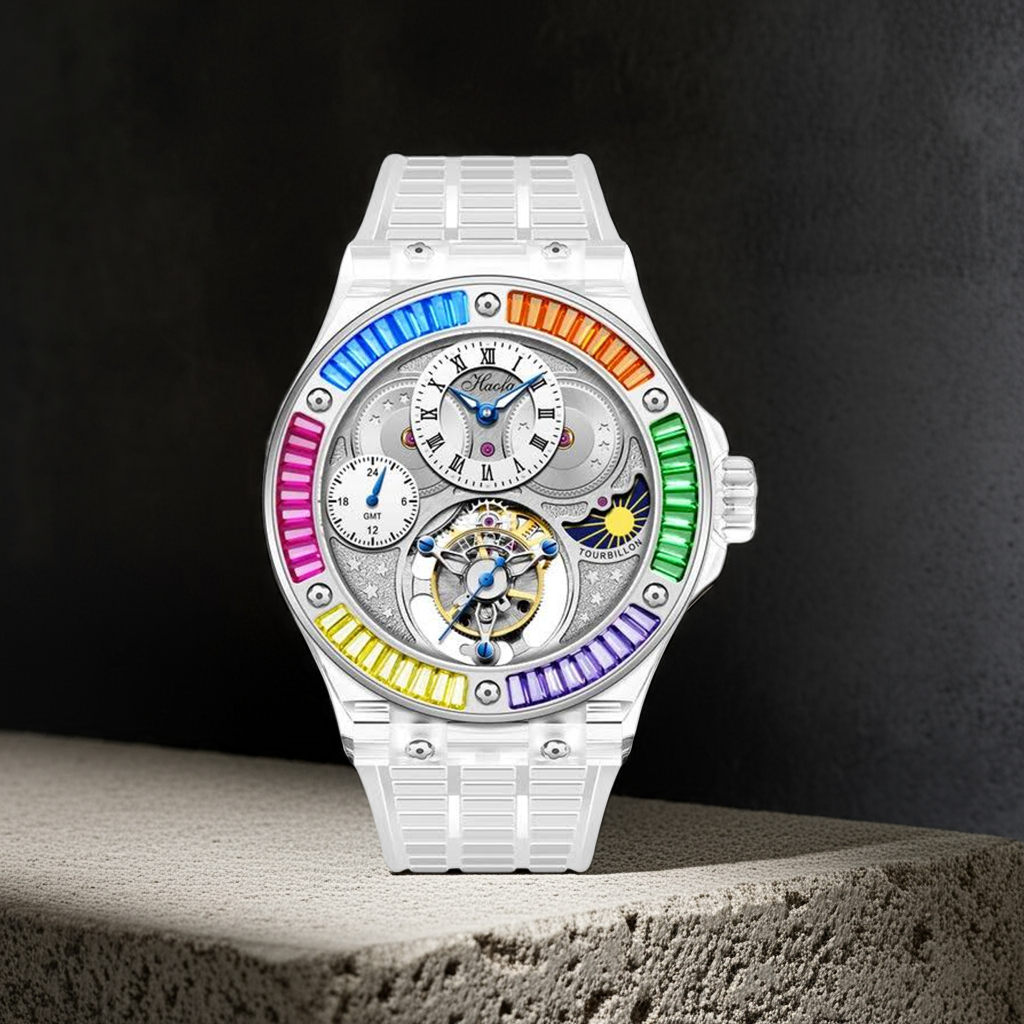Haofa k9 watermelon crystal watch luxury skeleton tourbillon watch sapphire glass