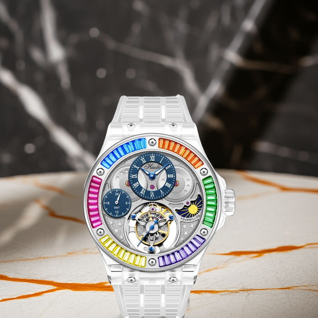 Haofa k9 watermelon crystal watch luxury skeleton tourbillon watch sapphire glass