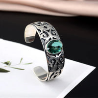 925 sterling silver vine totem charm with green crystal  handcrafted bangle gift